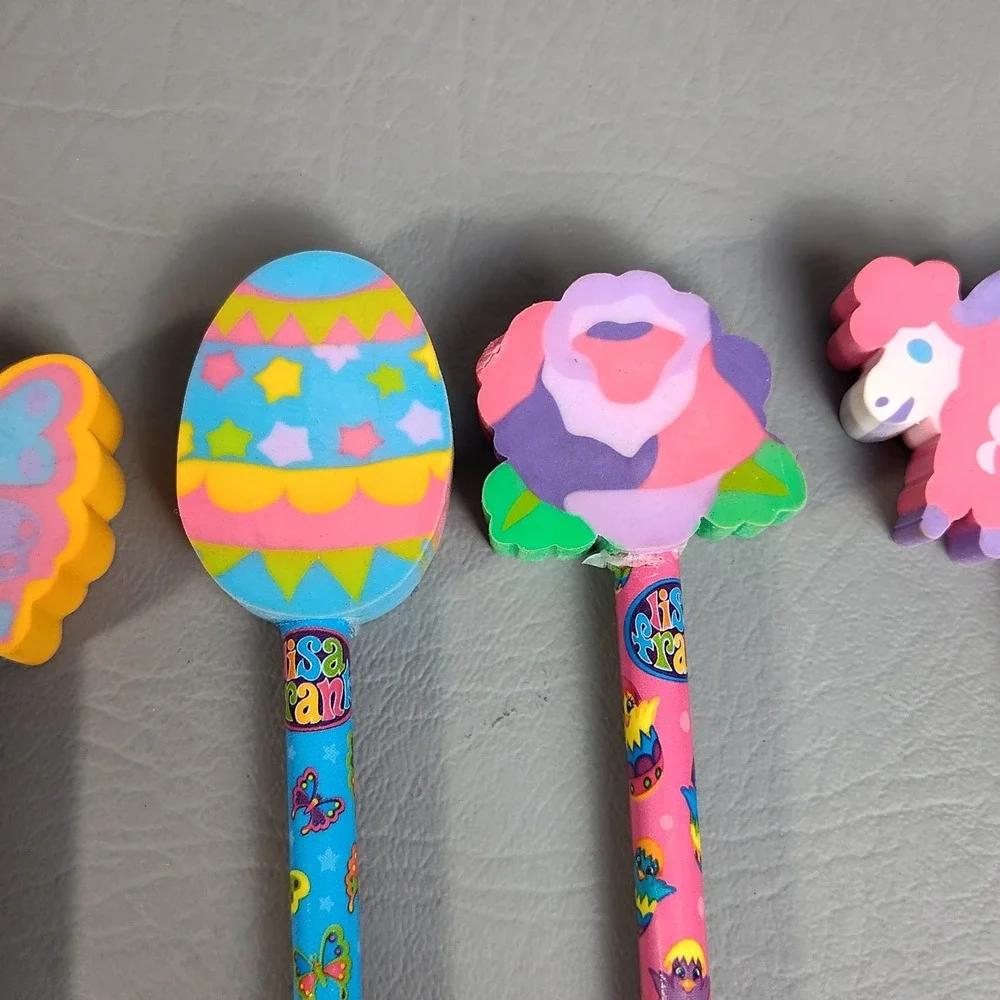 Vintage Lisa Frank Easter Pencils With Large Eraser Tops 6 Pieces Unsharpened